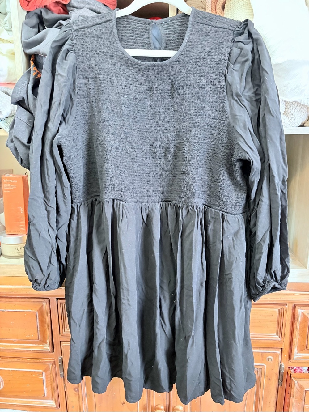 Old Navy Black Puff-Sleeve Smocked Bodice Dress XXL